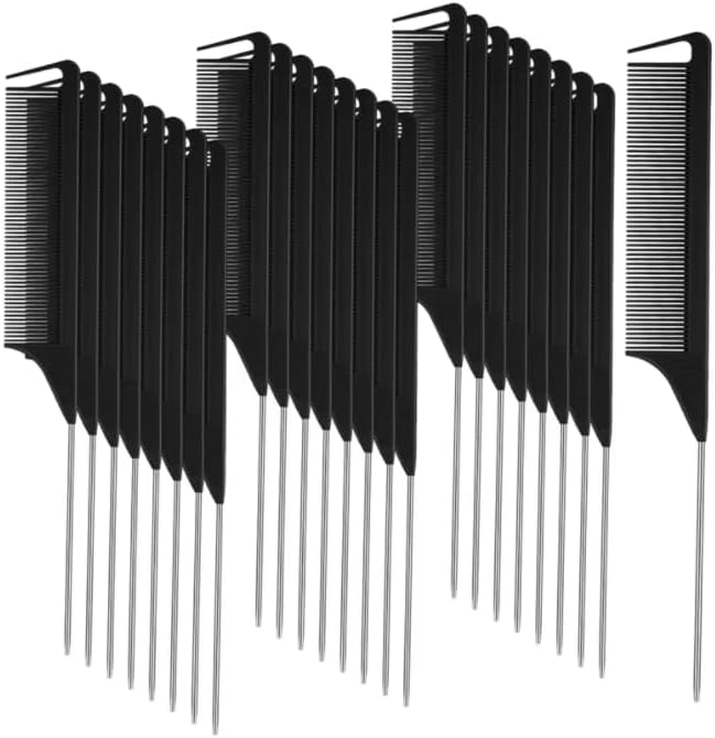 30個 2.8 x 20cm パーティングコーム ヘア ラット テールコーム スチールピン ラットテール カーボンファイバー 耐熱