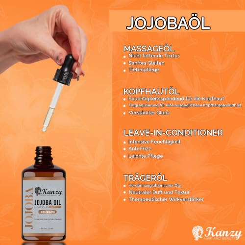 Kanzy Jojobaöl Kaltgepresst 100% Rein Gold 50ml für Haut Haare Nägel Gesichtsöl Körperöl Vegan Hexanfreies Jojoba öl Anti-Aging Anti-Falten… – Ansicht 5