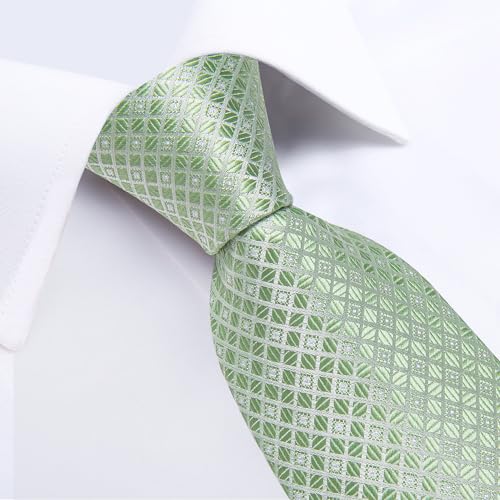 Image of DiBanGu Striped Tie Set for Men Silk Woven Plaid Necktie and Pocket Square Cufflinks Business Wedding