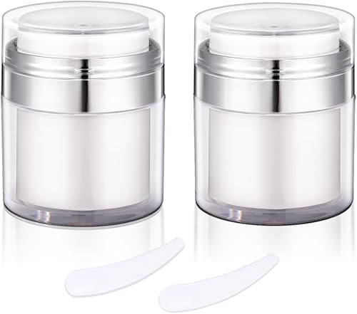 Paquete de 2 recipientes hidratantes de viaje, tarros de bomba sin aire de 1 oz, recipiente recargable para el cuidado de la piel facial, recipiente