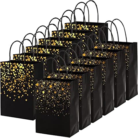 WUWEOT 60 Pack Black Gold Gift Bags Cover