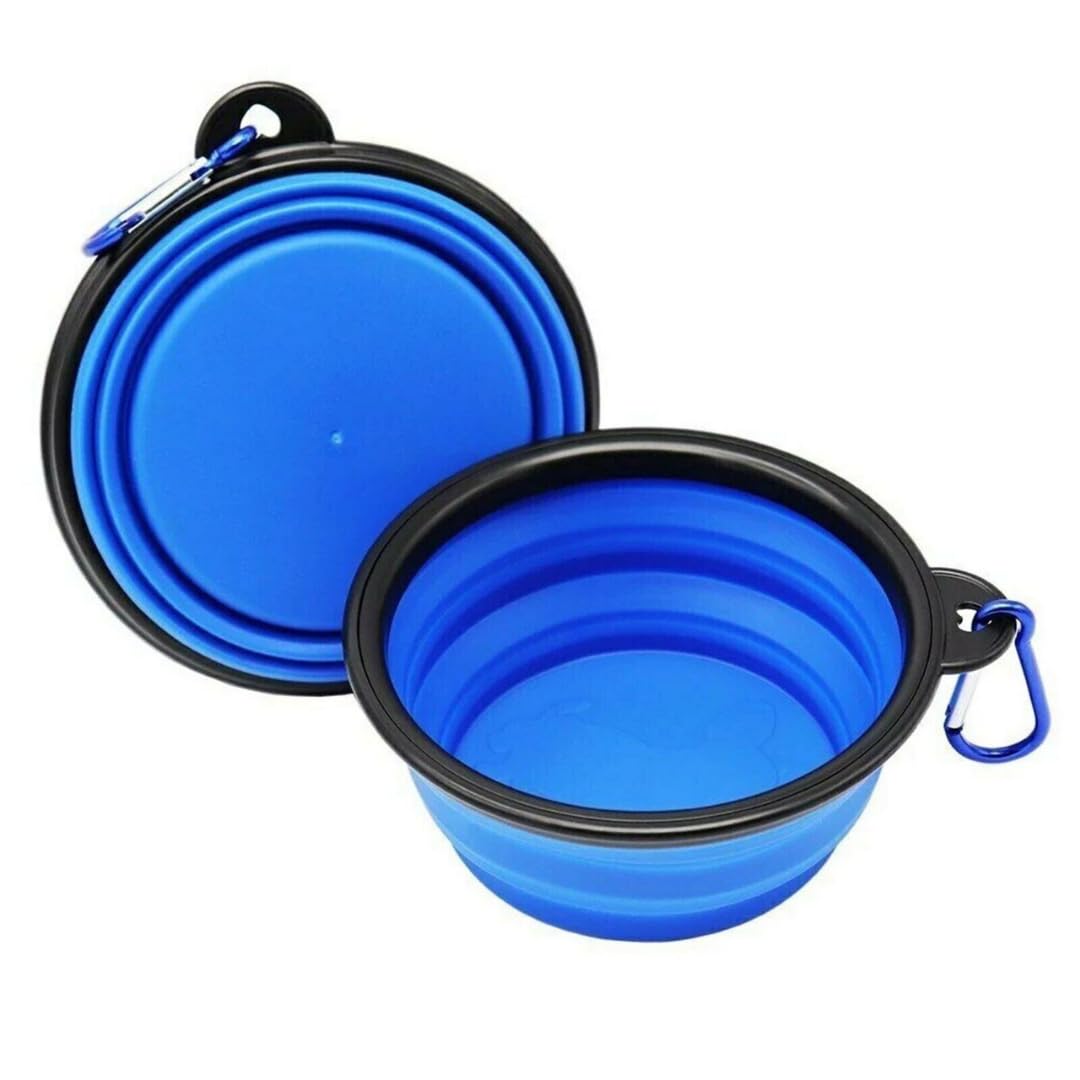 2Pcs Collapsible Silicone Travel Dog Bowl - Portable Pet Water & Food Dish with Carabiner Clip, Pet Water & Food Travel Dog Bowl, Collapsible Dog Bowl,Collapsible Dog Water Bowls for Cats Dogs (Blue)