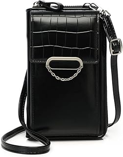Small Crossbody Purses for Women Leather Phone Bags Mini Messenger Shoulder Bag Card Cash Wallet Case (Black)