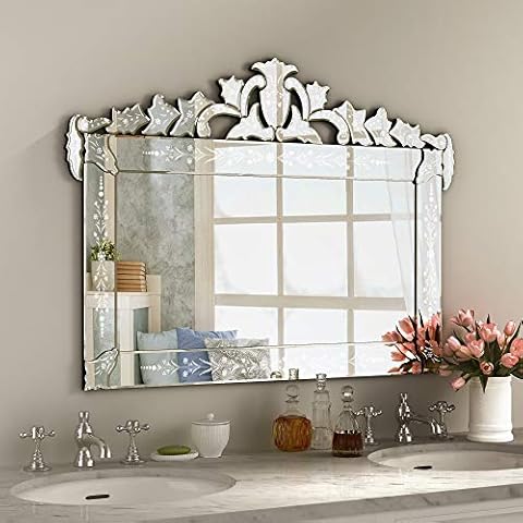 KOHROS Largr Wall Mounted Rectangle Mirror for Wall Decor Venetian Mirror for Living Room, Bathroom, Bedroom(W 41" x H 35" Rectangle) Cover
