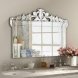 KOHROS Large Decorative Wall Mirrors for Living Room 41x31 Inch Venetian Wall Mirror with Ornate Crown, Etched Floral Design Beveled Edge Rectangle Decorative Mirror for Bedroom Dining Room Hallway