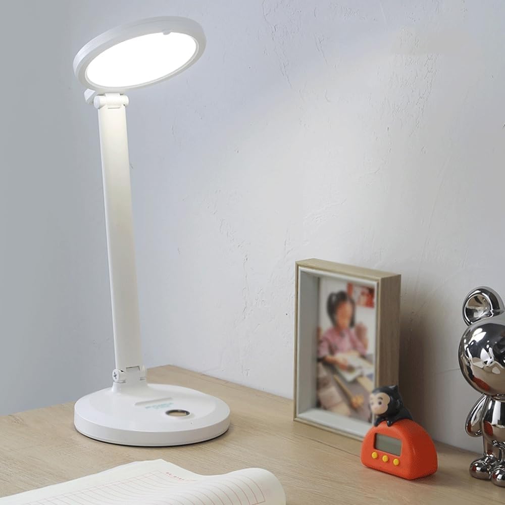 Dimmbare faltbare Arbeitszimmer Schreibtischlampe – weiße Nachttischlampe für Schlafzimmer Wohnung Schlaal ideal zum Schreiben und Lesen platzsparende Befestigung