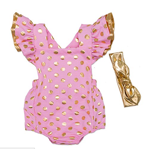Ding Dong Baby Girl Summer Princess Gold Dots Sleeveless Romper+Headband