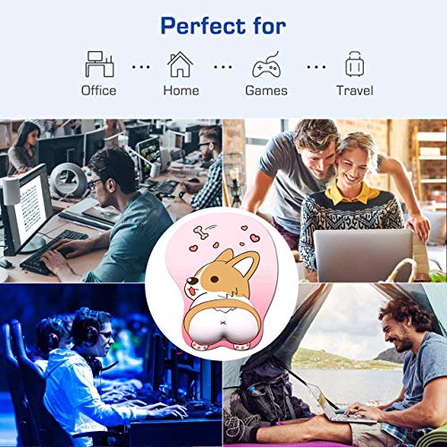 Tidoopu Mouse Pad With Wrist Support Gel Ergonomic 3D Mouse Pad Anime Corgi Dog Mousepad Gaming Mouse Mat For Pc Laptops (Pink) #TOP5