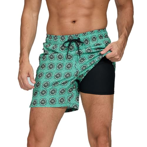 HLVEXH Traje de baño para hombre de secado rápido con forro de malla y bolsillos, Negro (Black Grid), XXX-Large