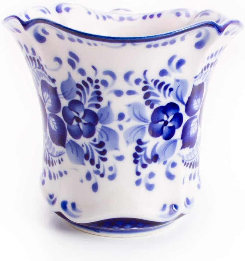 JSC Gzhel Porcelain Kitchen Teacup Bell-flower Teacup and Saucer. Blue and White Porcelain. Gzhel 200 ml Pretty Tea Cup with Matching Saucer