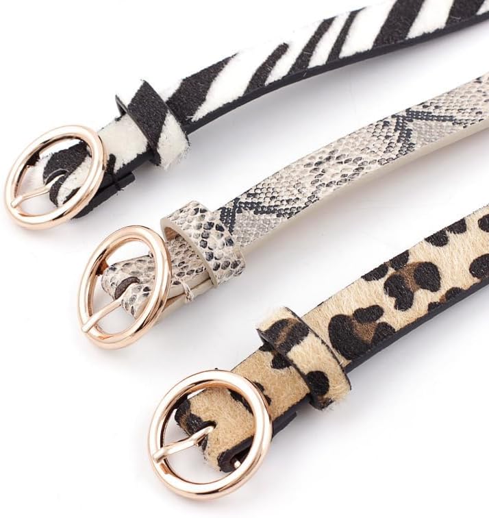 COTIM COYIN 3 Pack Women's Leopard Print Skinny Faux Leather Belt with Gold Alloy Buckle for Jeans Dress Pants - Image 5