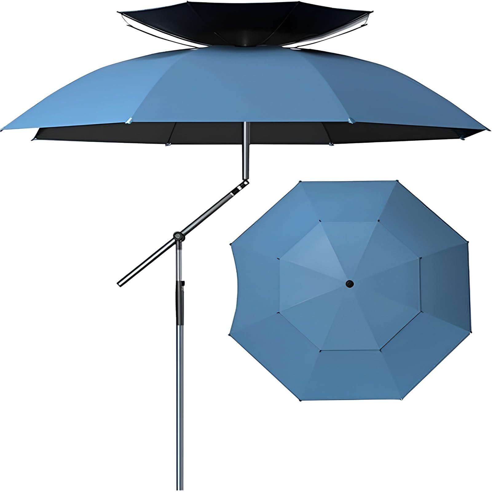 Składany Parasol Podróżny z Kotwicą, 220/240 cm Duży Wiatroodporny Parasol Kempingowy, Przenośny Parasol Wędkarski Ochrona UV 50+