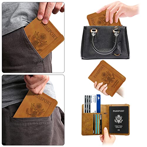 Image of WALNEW Passport Holder for Travel, RFID Passport Cover Wallet for Women Men | PU Leather Passport Book Card Holder Case with Pen, Travelling Essentials for Flying