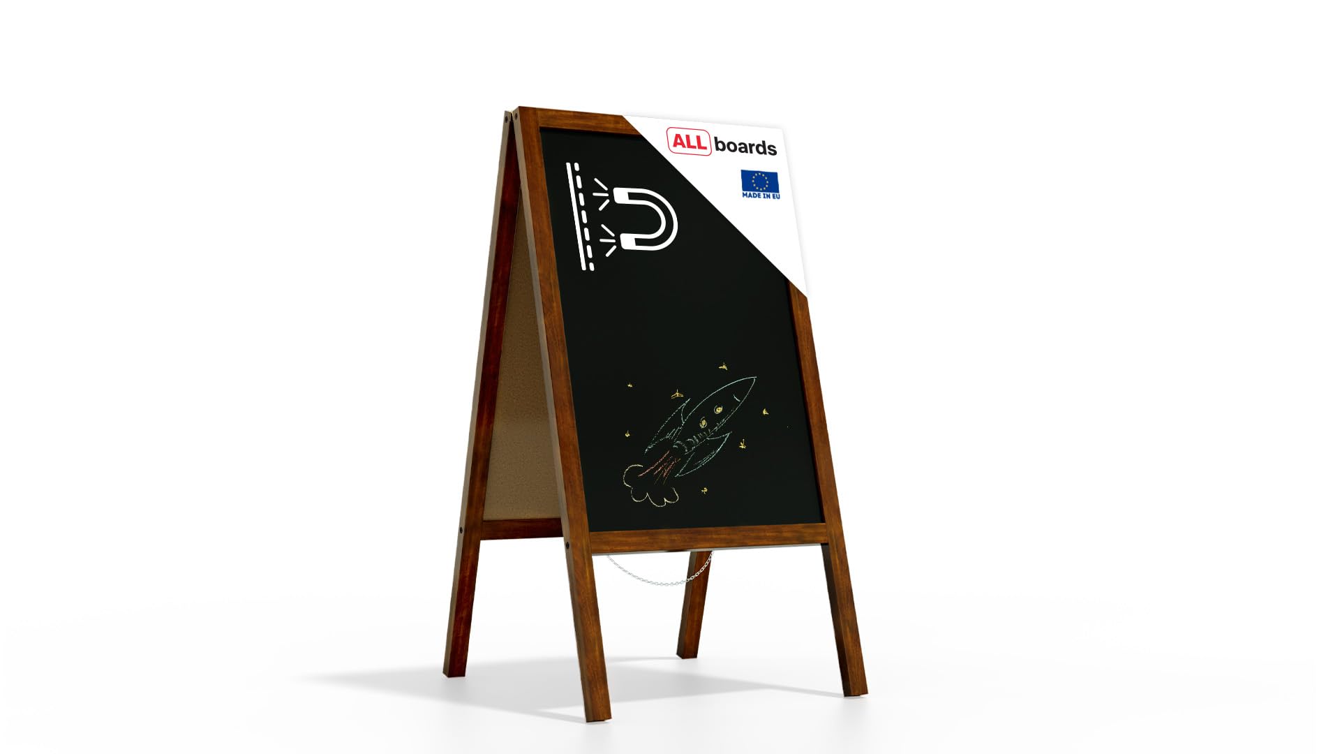 ALLboards Magnetic Pavement Sign with Varnished Wooden Frame 118x61cm, Sidewalk Advertising Board Chalkboard A-Frame with Chain Double Sides for Shop Pub Restaurant — image 1