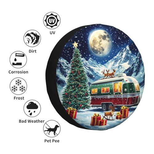 Image of Christmas Camper Spare Tire Cover Winter Weatherproof Universal Wheel Protectors Christmas New Year Wheel Covers for Rv Camper Travel Trailer SUV Truck 16 Inch Holiday Xmas Decor