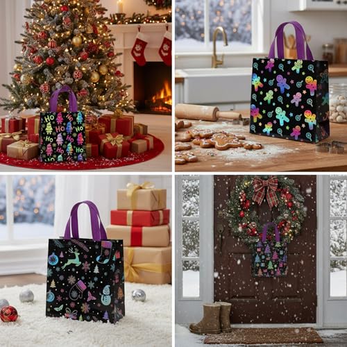 Ovanda 4 Stück Geschenktüten Weihnachten mit Griff,Non Woven Weihnachtstaschen,Wiederverwendbare Weihnachtsgeschenktüten,Weihnachts Geschenktüten,Zur Aufbewahrung von Geschenken,Gebäck,Partyzubehör