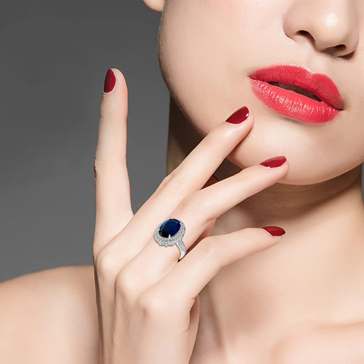 Created Sapphire Blue Cubic Zirconia Wedding Rings for Women, Open Size, Engagement Statement Jewelry Y664 (blue): Clothing, Shoes & Jewelry