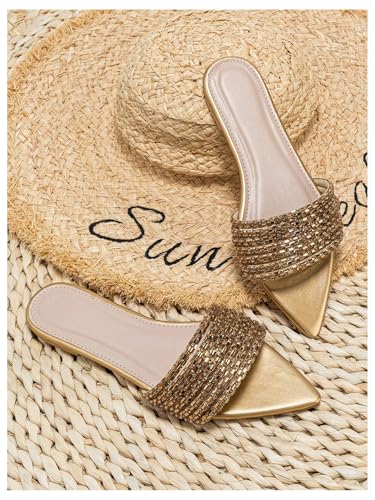 OYOANGLE Women's Rhinestone Pointed Open Toe Sandals Leather Sparkly Single Band Elegant Slide Sandals3