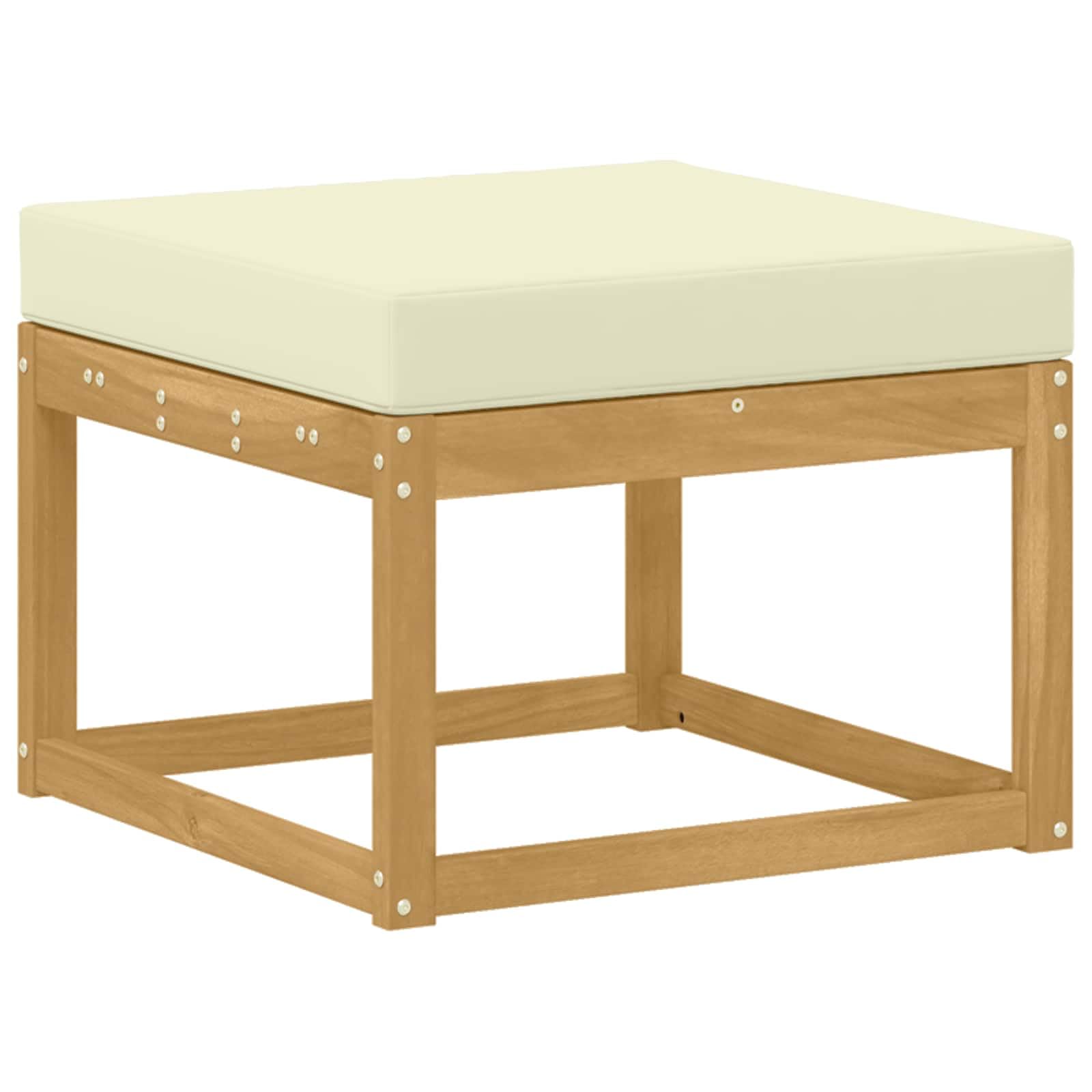 Outdoor-Sofagarnitur 7-teilig Weiß Creme aus massivem Akazienholz, Gartenset mit Tisch, Hocker, Sofas und Kissen, wetterbeständig, modular für Terrasse und Garten