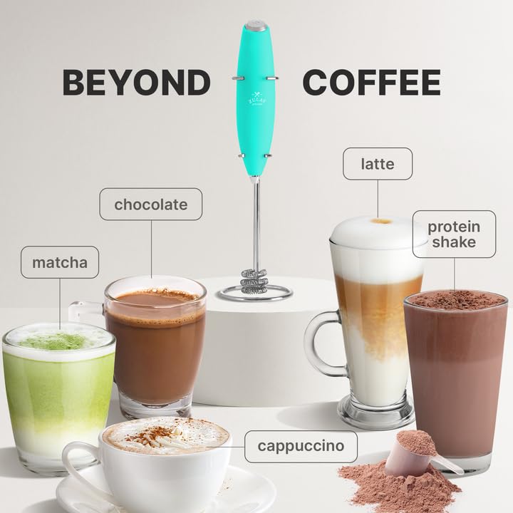 Image of Zulay Powerful Milk Frother for Coffee with Upgraded Titanium Motor - Handheld Electric Whisk, Milk Foamer, Mini Mixer & Coffee Blender for Frappe, Latte, Matcha, No Stand - Pristine Teal