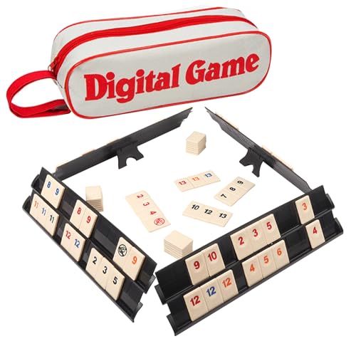 JurciCat 106 Pièces Minni avec 4 Racks Jeu de Rami Classique avec Valise Portable Set de Voyage pour Les Jeux De Famille Classiques pour Les Voyages et pour...