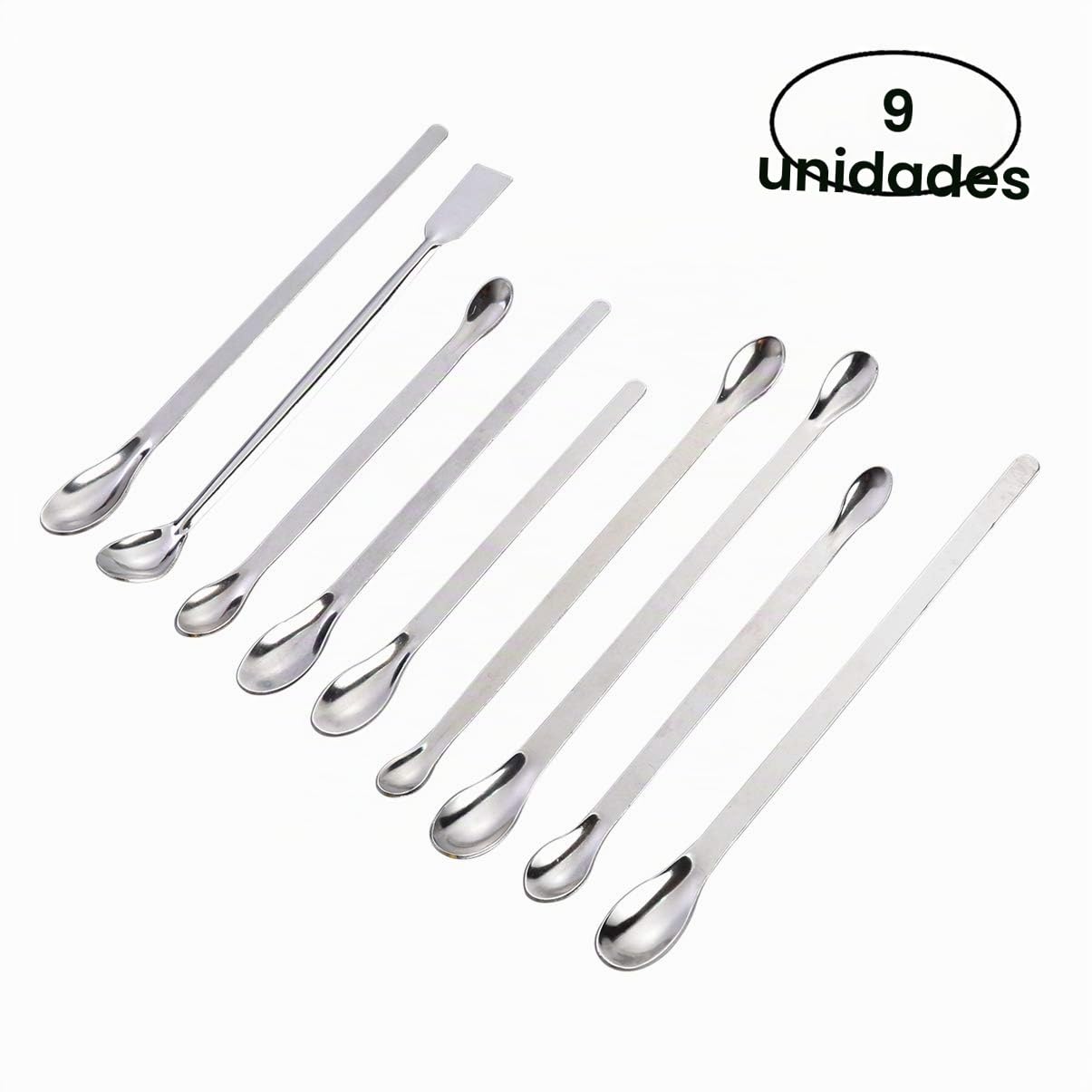 UKCOCO Juego de 9 Espátulas de Laboratorio: Doble Cabezas Cuchara de Medicina de Acero Inoxidable Espátula Espátula de Laboratorio de Acero Inoxidable para Experimentar, Polvos, Gel Llenado