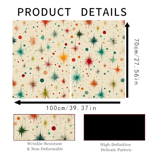 Image of Self Adhesive Retro Starburst Cabinet Curtain for Mother's Day, 39x28 Inch Mid-Century Modern Under Sink Skirt No Drill, Spring Cleaning Kitchen Decor, Hook and Loop Valance