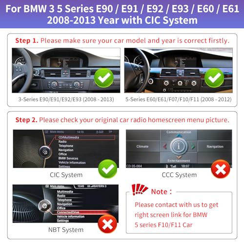 Road Top 8.9 Inch Car Touchscreen Wireless CarPlay Android Auto for BMW 3 Series 5 Series E90/E91/E92/E93/E60/E61 2008-2013 Year with CIC System, Car Stereo Multimedia Radio Receiver