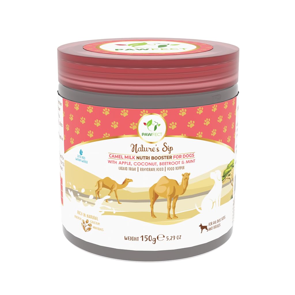 Pawfect Nature's Sip Camel Milk Powder with Apple, Coconut, Beetroot & Mint for Dogs - Easily Digestible- Pre & Probiotics- Healthy Topper- Low Glycemic- Hydration Support- 30 scoops(150g/5.29oz)