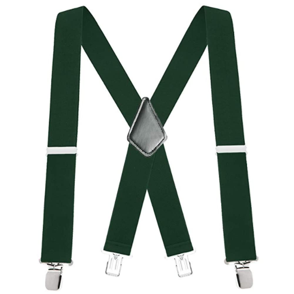 YYKSYDPT Men's Braces with Very Strong 4 Metal Clips 50 MM Wide Heavy Duty Suspenders X Style Adjustable Elastic Suspender Heavy Duty Mens Braces (Green)