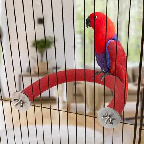 Image of Rypet U Shape Parrot Perch Stand Toy for Paw Grinding Clean Stick Exercise, Rough-Surfaced Quartz Bird Perch Standing Cage Accessories for for Small Parakeets Cockatiels Conures Macaws Finches(Red)