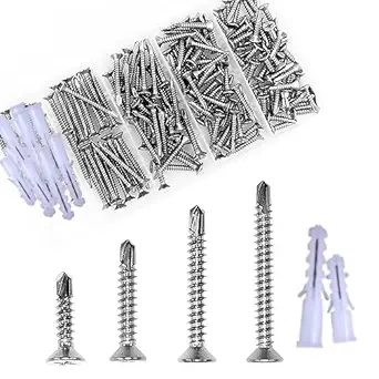 Noahark Chrome Finish Drywall Screws Assorted in 4 Sizes with Screw Plugs (3/4