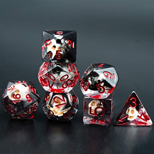UDIXI Polyhedral DND Dice Set, 7PCS Skull Dice RPG D&D Dice Set for and Other Tabletop Games (Skull-Black)