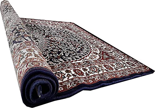 Image of New Kashmiri Design Silk Carpets for Living Room Bedroom Drawing Room Guest Room Hall 9 Feet x 12 Feet Blue Colour