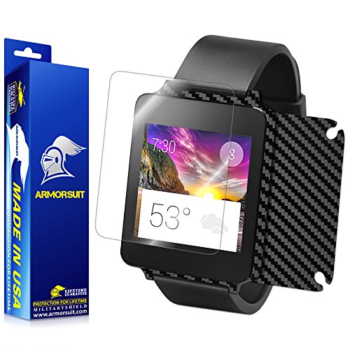 ArmorSuit LG G Watch Screen Protector MilitaryShield + Black Carbon Fiber Skin Wrap Film Back Protector for LG G Watch