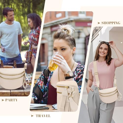 Image of WOOMADA Checkered Crossbody Bag Bum Bag for Women, Fanny Pack Checkered Purse, Belt Bag with Shoulder Strap(Beige)