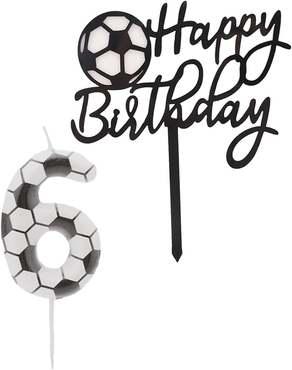 Bolosa Birthday Candles Numbers 6 Candle 6th Birthday Candles Football Birthday Candles for Cake Birthday Candles with Cake Decoration White and Black