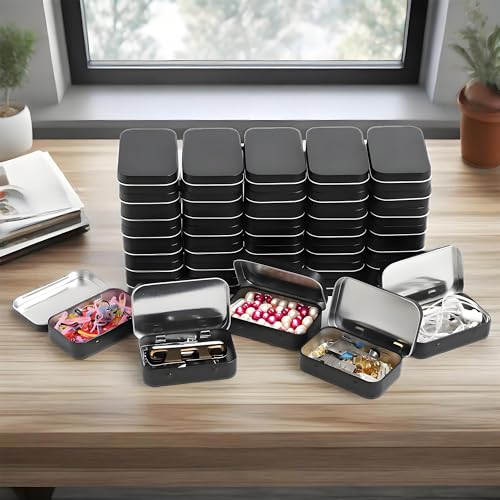 Image of 6-Pack Black Hinged Tin Boxes for Office Parts