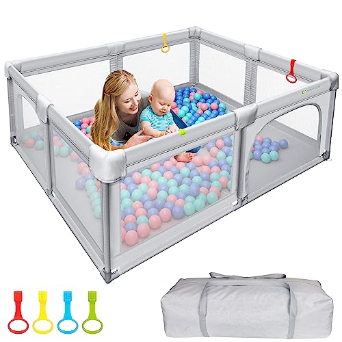 COSTWAY Recinto Per Bambini, Box Per Bambini Con Rete Traspirante Tasca Portaoggetti Ventose E Apertura A Cerniera Box Giochi Con Borsa E 50 Palline Per Neonati 206147685 Cm 82609145