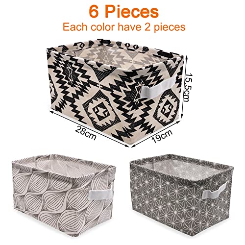 6 Stück Aufbewahrungskorb Stoff Leinen, Owelth Wasserdicht Aufbewahrungsbox mit Griffen, Faltbar Ablagekörbe Speicher Wickeltisch Organizer für Schubladen, Spielzeug, Kosmetik, Bad, 28x19x15 cm