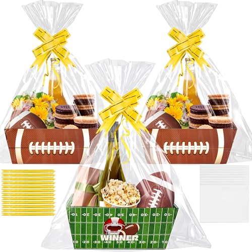 Orchidleaf 12 Set Football Baskets for Gifts Empty with Handle Empty Gift Baskets to Fill Bulk Gift Basket with bows Gift Bagfor Football Birthday Party Gift Box