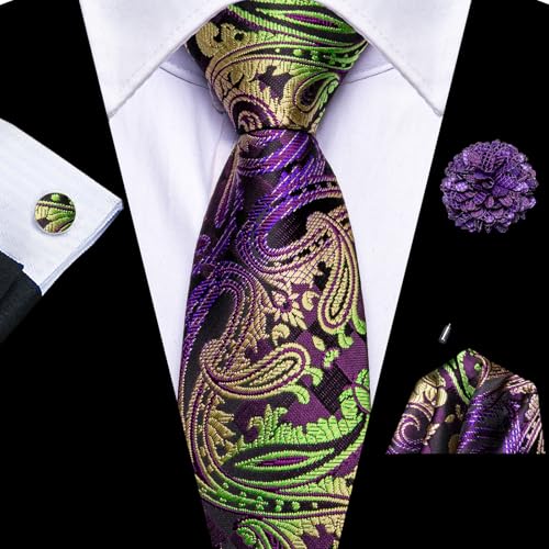 Image of Hi-Tie Zipper Ties for Men Pre-tied Tie Set Lapel Pin Pocket Square and Cufflinks Formal Business Wedding Adjustable Necktie