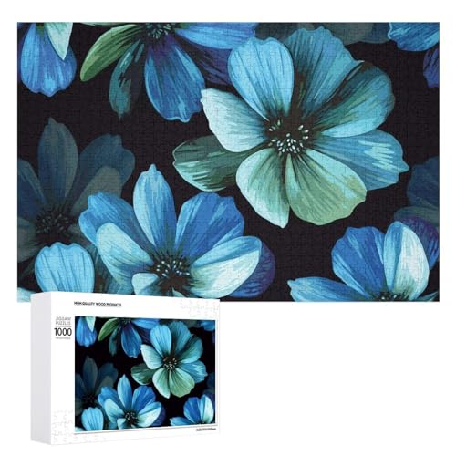 青い花 木製ジグソーパズル DIY ジグソーパズル 知育玩具 子供/大人向け 親子ゲーム 贈り物 壁飾り 1000 PCS