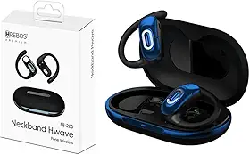 Fone de Ouvido Bluetooth Neckband HREBOS EB-220 Hwave – Som Estéreo, Bateria 50mAh + 500mAh, Carregamento USB-C, Encaixe Esportivo Confortável para Android e iOS