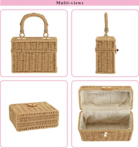 Women's Handmade Straw Rattan Woven Purse Handbag Summer Beach Tote Shouler Bag3