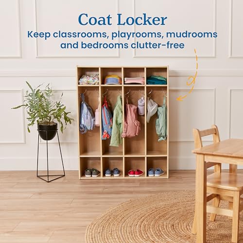 Image of ECR4Kids Streamline 4-Section Coat Locker with Cubby Storage, Classroom Furniture, Natural