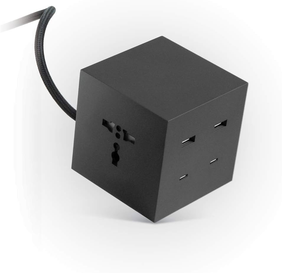 Icon high speed charging station 6 in 1, 2 USB-A, 2 USB-C (30W) & 2 Power Outlets - Black