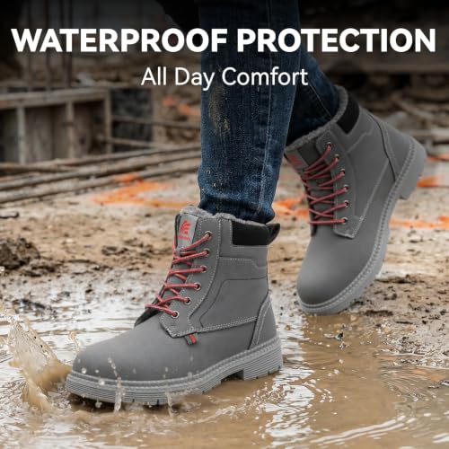 Image of ANGRYRAM Steel Toe Work Boots Waterproof & Slip Resistant for Men Women | ASTM Standard Safety Shoes, Width Option, Anti-puncture Midsole, Non-silp Rubber Outsole, Arch Support, For Work & Outdoors