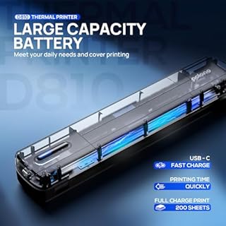 POLONO Portable Printer, D810 Inkless Bluetooth Thermal Printer Wireless for Travel, Compatible with iOS, Android, Laptop, Supports 8.5"x11" US Letter for Office, Car, Home, Black