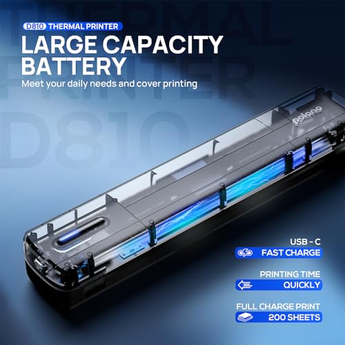 POLONO Portable Printer, D810 Inkless Bluetooth Thermal Printer Wireless for Travel, Compatible with iOS, Android, Laptop, Supports 8.5'x11' US Letter for Office, Car, Home, Black